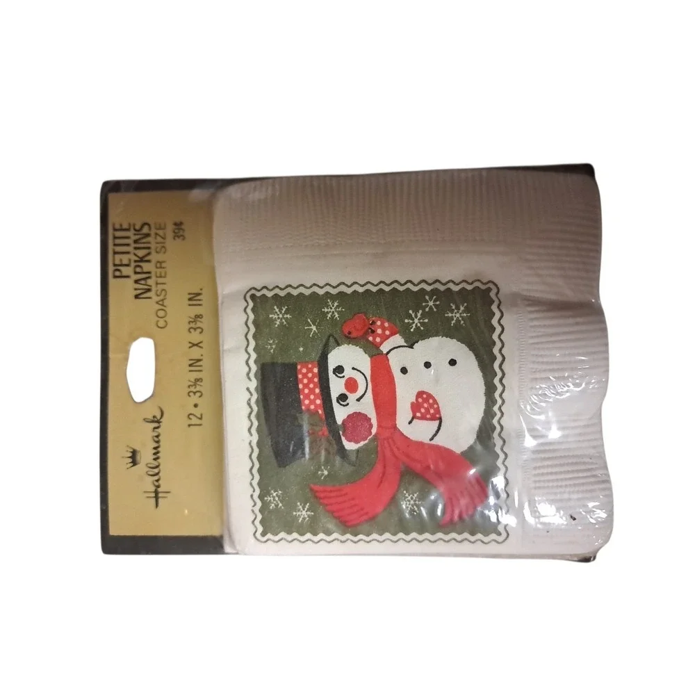 Hallmark‎ Petite Napkins Coaster Size.  Snowman 12 Napkins 3 3/8 X 3 3/8